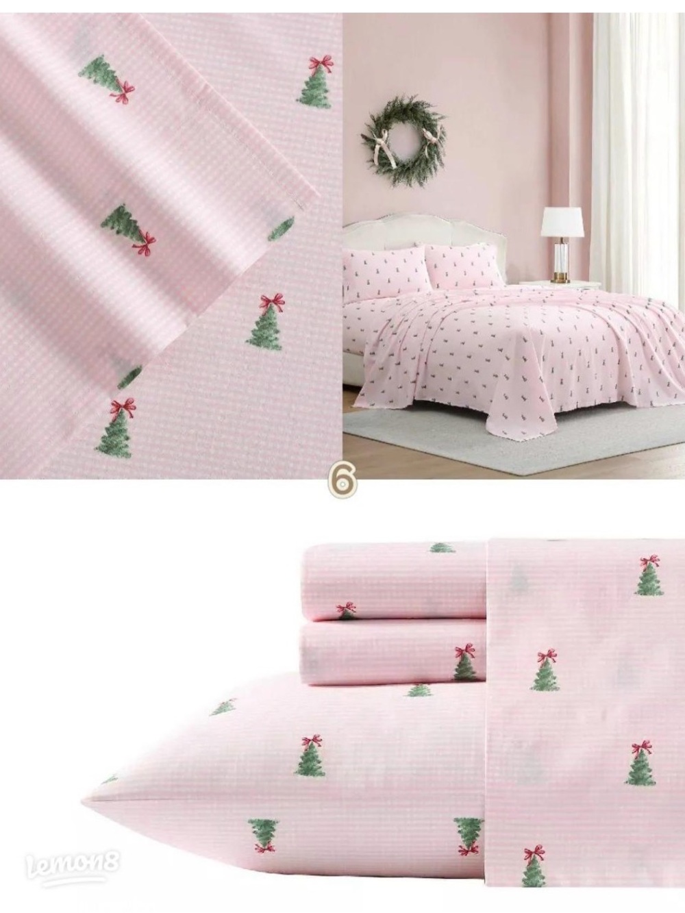 NEW Laura Ashley Pink Holiday Tree Print 4 PIECE FULL Sheet Set